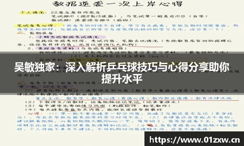 吴敏独家：深入解析乒乓球技巧与心得分享助你提升水平